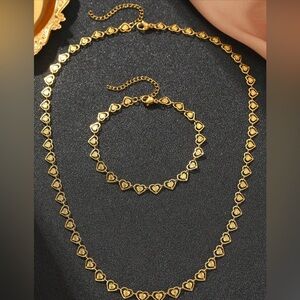 NWT Chic Gold Heart Stainless Steel Necklace and Bracelet Set